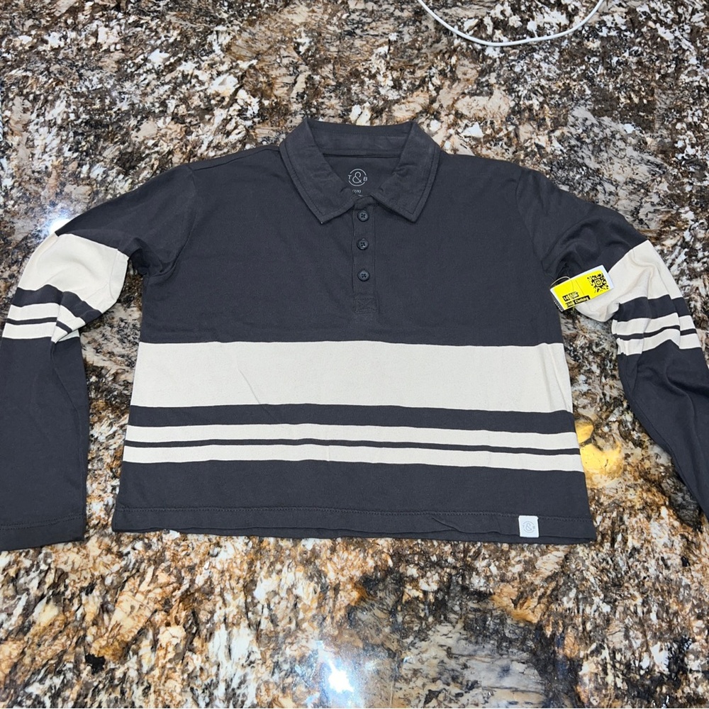 Boys T & B Striped gray Polo Shirt size small 7-8